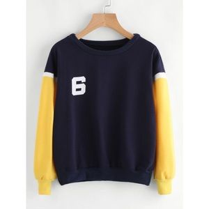 Shein Contrast Sleeve Varsity Print Sweatshirt